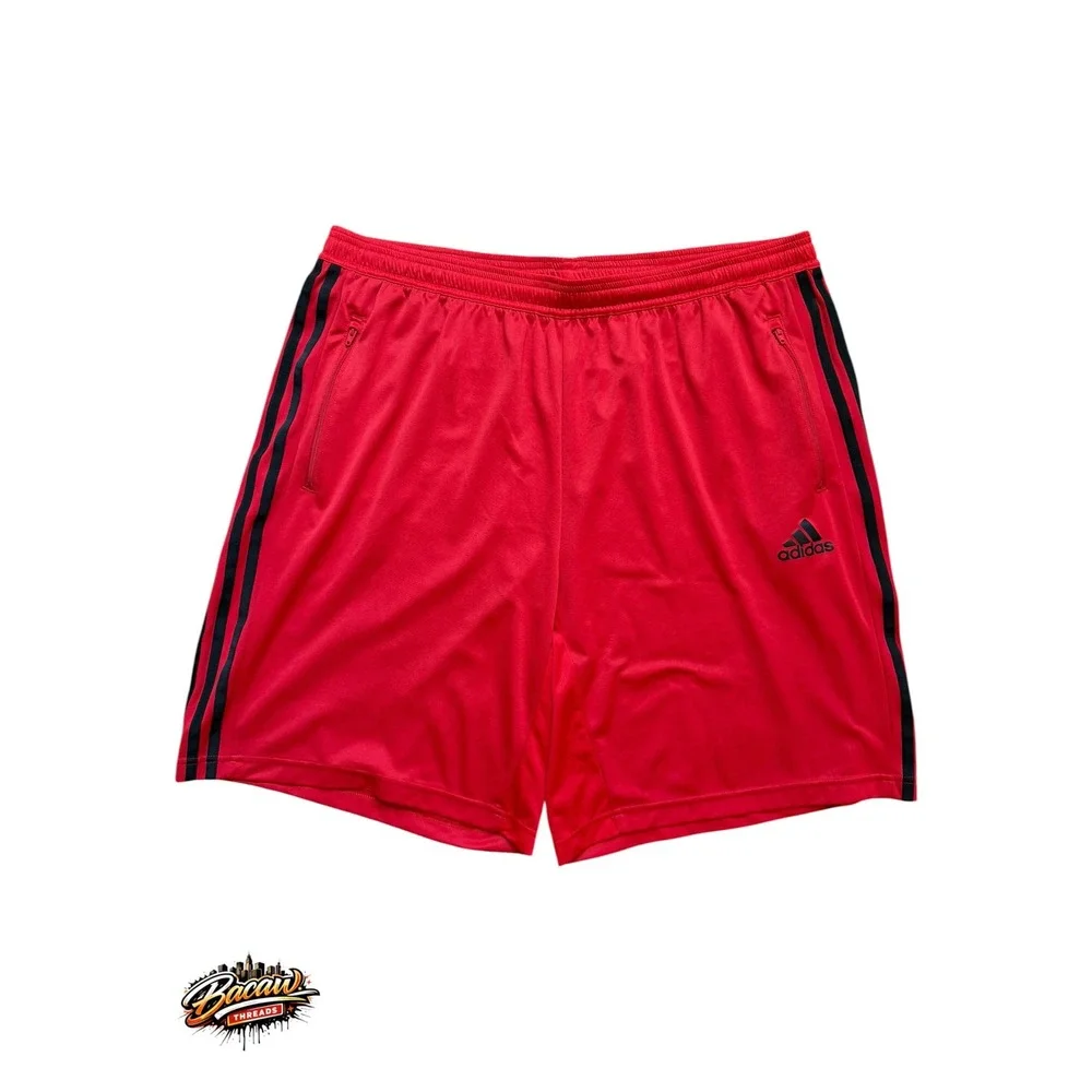 Adidas Mens Primeblue Aeroready Athletic Training Shorts Red Black 3 Stripe 2XL